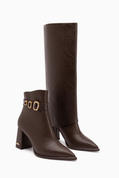 Limoya Loretta Coffee-Colored Detachable-Strap 2-in-1 Heeled Women's Boots & ...