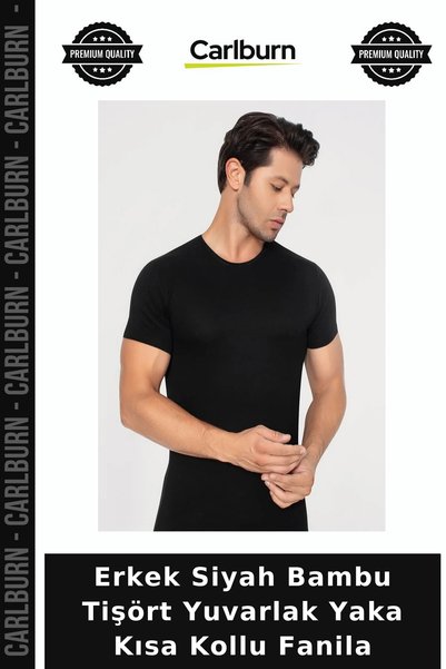 Carlburn Custom-Made Men's Black Bamboo T-Shirt, Round Neck, Short-Sleeved, C...