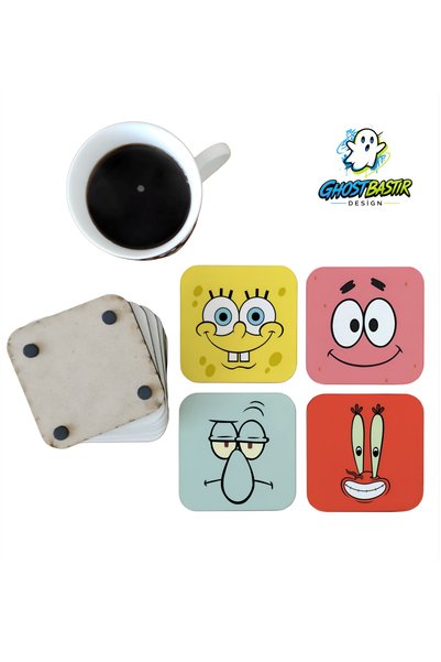 Ghostbastır Design Spongebob Decorative Wooden Coaster Set 0189