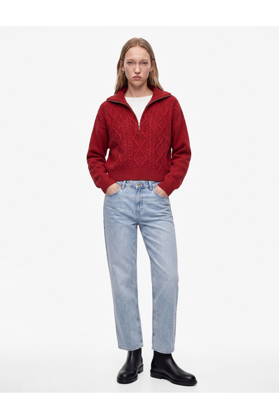 Koton Regular Fit Hair Braid Textured Long Sleeve Half Zip Knitwear Sweater