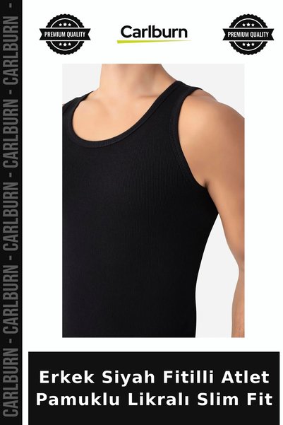 Carlburn Premium Men's Black Ribbed Cotton Lycra Slim Fit Stylish Jersey Spor...
