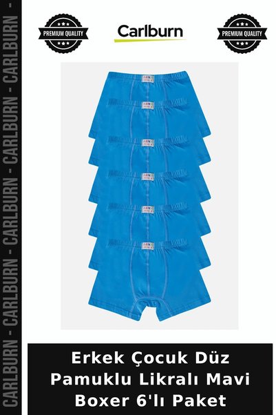 Carlburn Custom-Made Boys' Plain Cotton Lycra Blue Boxer Briefs, Pack of 6 Un...