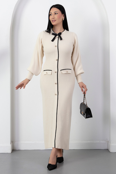 PULLIMM Bicycle collar button detail bow knit dress pl1430