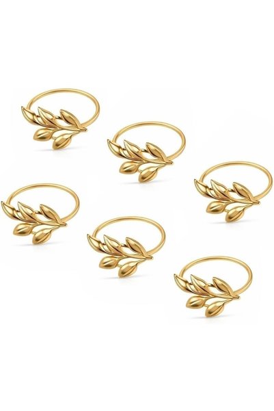 Honwor Gold Leaves Napkin Rings Set of 6, Elegant Dinner Party Decor for Birt...