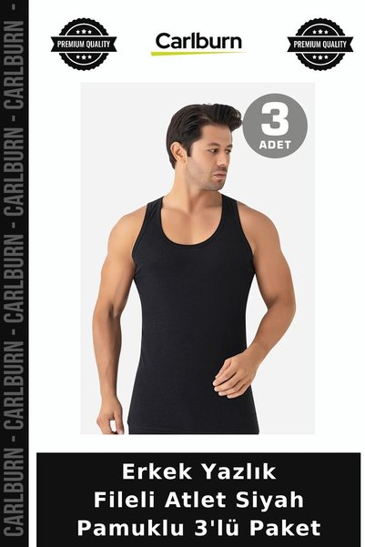 Carlburn Deluxe Series Men's Summer Mesh Tank Top, Black Cotton, 3-Pack, Comf...