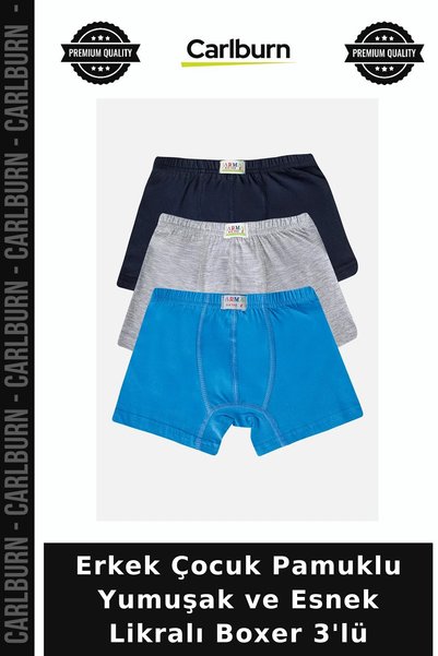 Carlburn Premium Boys' Cotton Soft and Stretchy Lycra Boxer Shorts, 3-Pack, C...