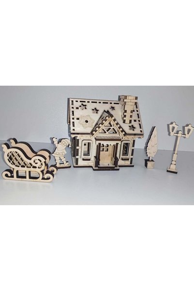 atelier creatii Set decorativ de iarnă din lemn: Casă tradițională de Crăciun...