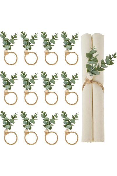 Generic حلقات مناديل من خشب الأوكالبتوس بتصميم بوهو مع خرز خشبي طبيعي، مجموعة...