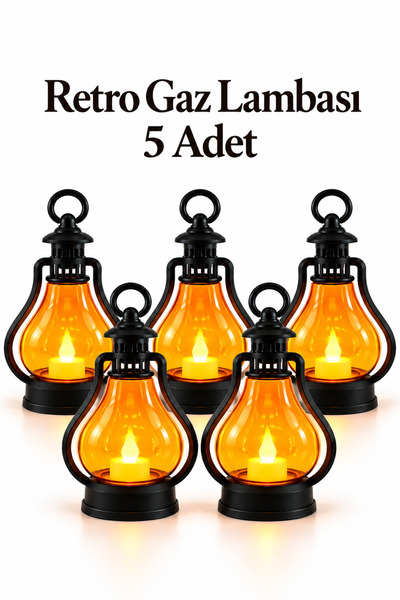 ByKurt Retro Gaz Lambası Nostaljik LED Işıklı Dekoratif Pilli Fener 5 Adet