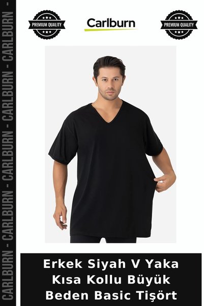 Carlburn Premium Men's Black V-Neck Short-Sleeve Plus Size Basic T-Shirt – Yo...