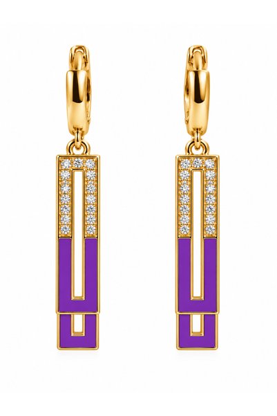 Generic Brand Cercei tip cerc cu design geometric violet regal și cristale CZ