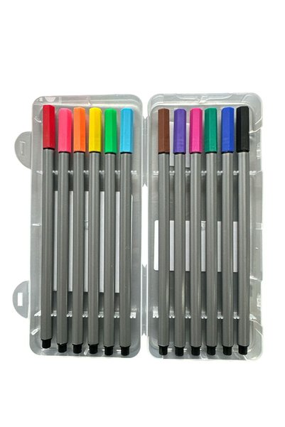 fara marca Set de 12 markere fine în cutie de plastic – culori vii, vârf fin,...