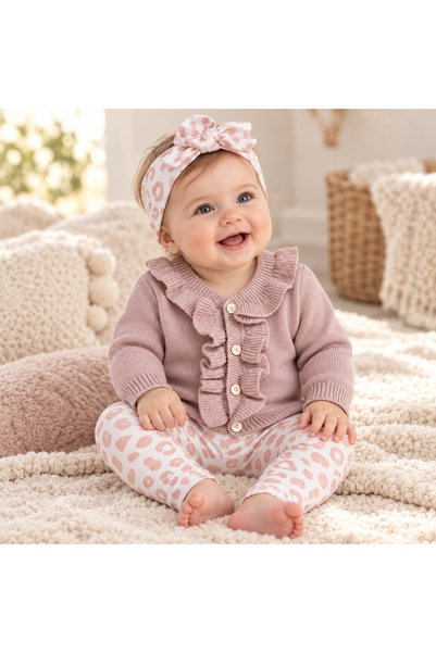 Pure Boutique Комплект от 3 части за бебе момиче, пуловер от естествена вълна...