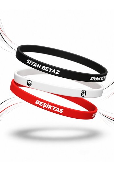 Beşiktaş YENİ SEZON LİSANSLI SİYAH BEYAZ YAZILI 3'LÜ TARAFTAR BİLEKLİK SETİ XS/S 00-Siyah - Beyaz