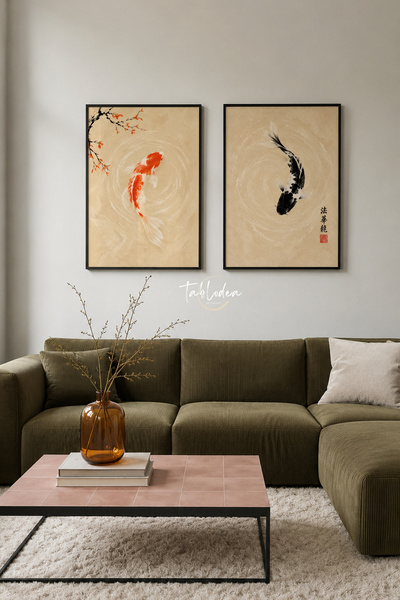 tablodea Kyo - Set of 2 Japanese Koi Fish Paintings – Premium Printed, Natura...