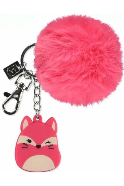 fara marca Fluffy Keychain for Keys or Bag – Pink Fox, Soft Pom-Pom, Decorati...