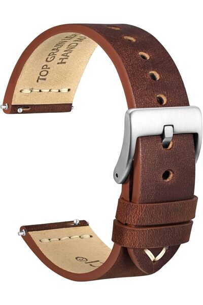 WOCCI Old-fashioned Watch Strap, Top Grain Leather, French Wax Thread, Quick ...