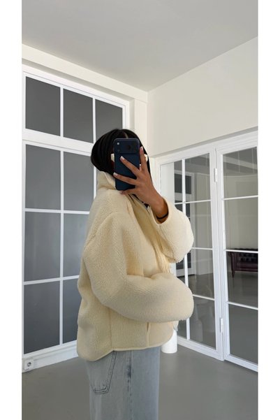 manana fashion High Collar Fleece Teddy Fleece Cardigan