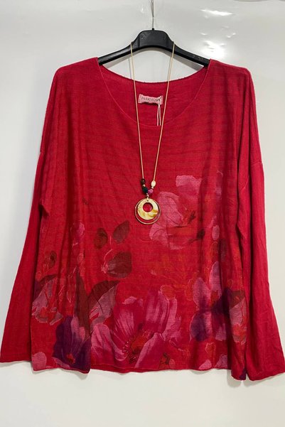 AYASOFYA OTANTIK Women's Italian Round Neck Oversized Loose Blouse with Print...