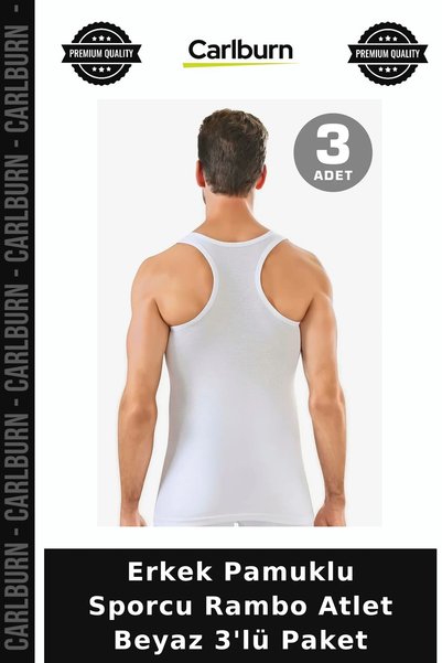 Carlburn Special Series Men's Cotton Sports Rambo Tank Top, White, 3-Pack, Sl...