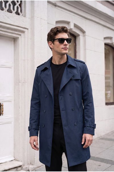 BASEL.CO Modern Fit Premium Trench Coat with Belt Detail and Water-Repellent ...