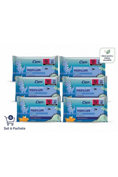 Cien Set de 6 x șervețele umede pentru copii, cu Aloe Vera, pH neutru, testat...