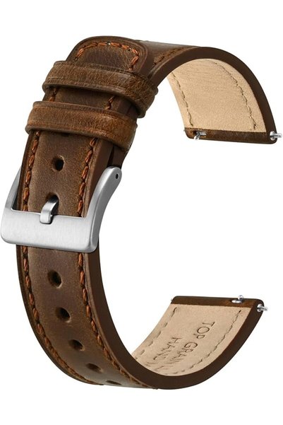 BISONSTRAP أحزمة ساعات جلدية، جلد كلاسيكي مُعالَج بالشمع، حزام بديل سريع التغ...