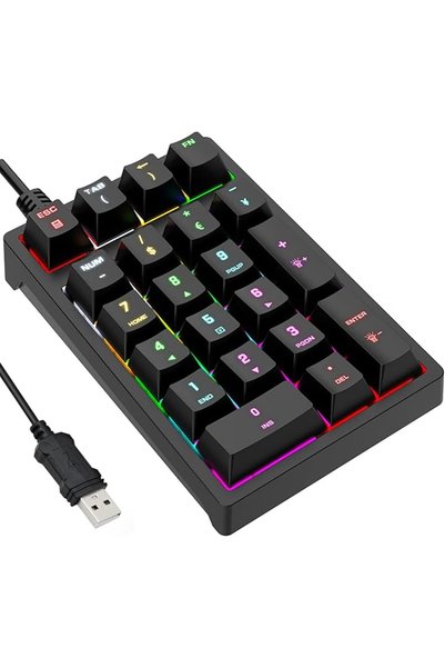 GENERAL لوحة أرقام ميكانيكية سلكية بمنفذ USB مع إضاءة خلفية RGB LED، 21 مفتاح...