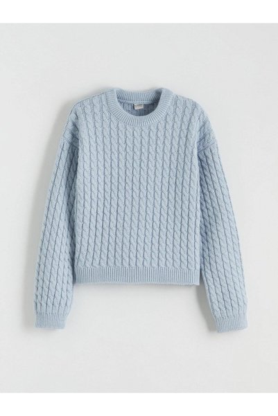 LC Waikiki Girls' Knit Sweater with a Crew Neck and Braided Hair Pattern (W5)