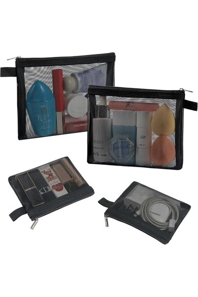 MTRoyaldia 4 Pieces 2 Size Mesh Makeup Pouch Small Zipper Cosmetic Bags for W...