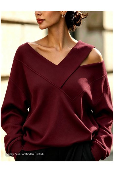 blck & premium Women's Sweatshirt V-Neck Off-Shoulder Usa Trends - Do765843