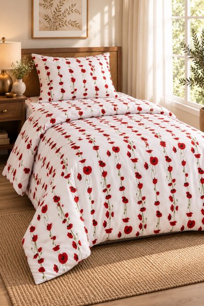 RALEX PUCIOASA Lenjerie Ranforce Cotton Pro Cozy Norning with Red, o persoană