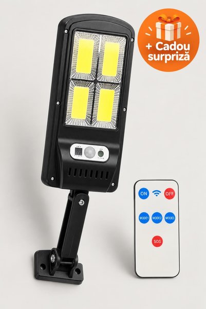 OferteTop Lampă Solară Stradală cu Senzor de Mișcare și Telecomandă, 4 Panour...