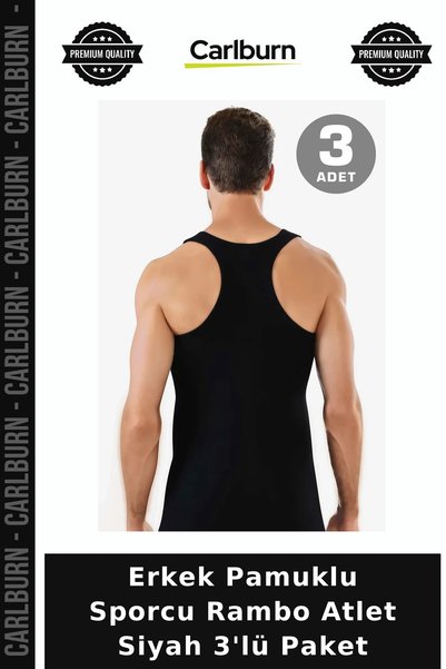 Carlburn Special Edition Men's Cotton Sports Rambo Tank Top, Black, 3-Pack, C...