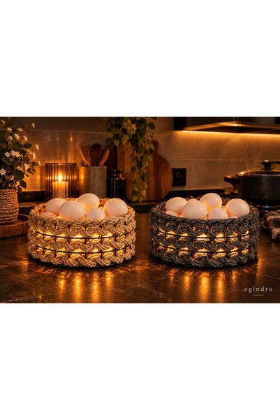 Egindra Wicker 2-Piece Led-Lit Jute Rope Mini Decorative Basket with Wooden B...
