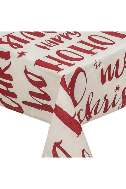 DD SHOP Față de masă de Crăciun cu imprimeu roșu HO HO HO, ecru, 240x140 cm, ...