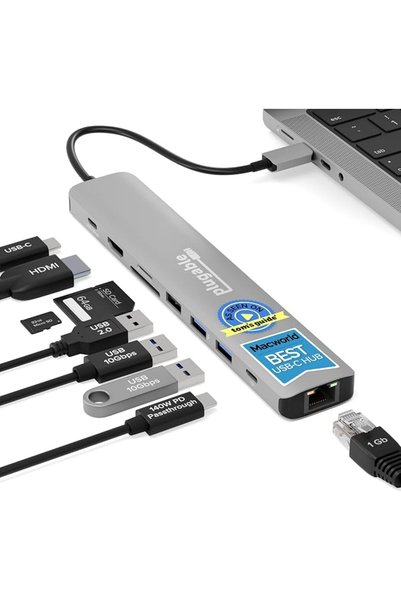 Plugable محول متعدد المنافذ USB-C: 9 في 1 مع شحن PD بقوة 140 واط، وHDMI بدقة ...