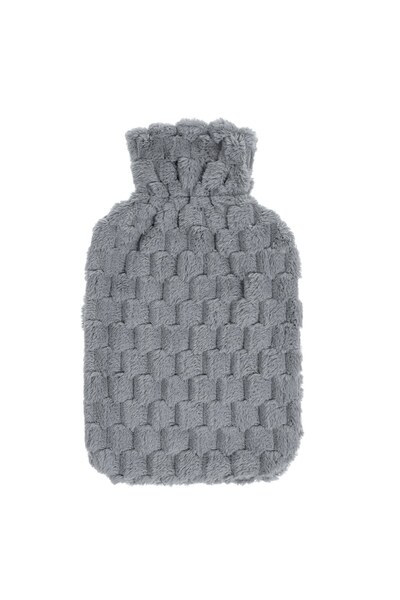 DD SHOP Husa din Blana Gri cu Carouri pentru Sticla cu Apa Calda 2l