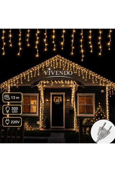 Vivendo Коледни лампички, 300 LED, 13 м, тип завеса с неравномерни ледени вис...