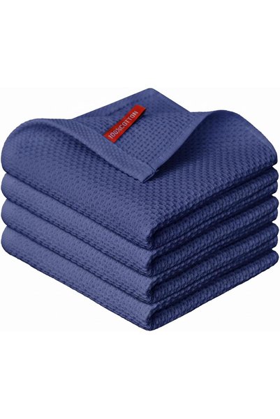 Artoid Mode Dark Blue 100% Cotton Waffle Soft Cleaning Cloths Pack of 4