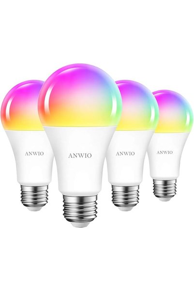 ANWIO 4 مصابيح LED ذكية RGB تعمل بتقنية الواي فاي، بقوة 12 واط، وقاعدة E27، ت...