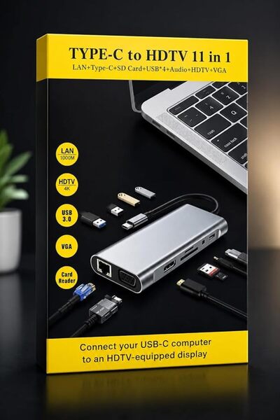 Generic محول متعدد المنافذ بتقنية USB-C، يحتوي على 11 منفذًا، مع مخرج HDMI و ...