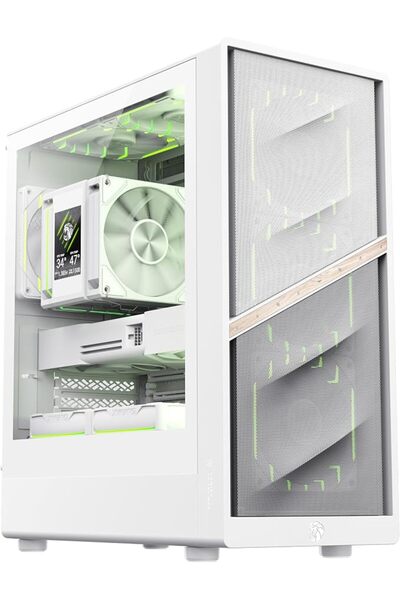GAMEMAX علبة كمبيوتر للألعاب AERIS 330 MW M-ATX باللون الأبيض، تتضمن 4 مراوح ...