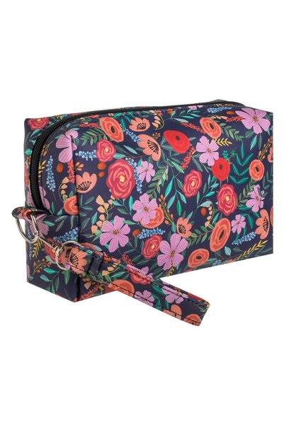 DD SHOP Portfard tip valiză, negru cu model floral, cu maner și fermoar, 20x7...