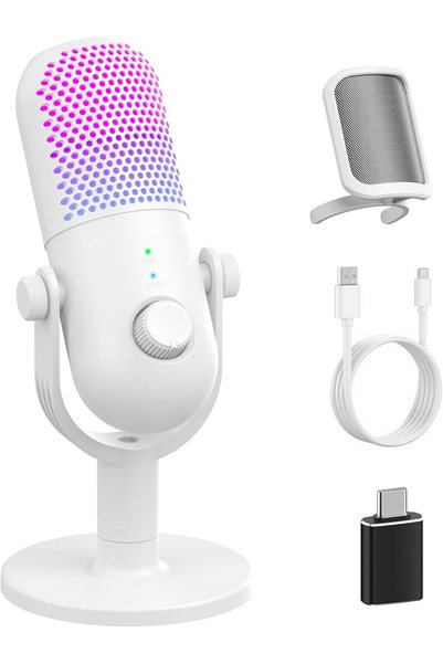 GENERAL ميكروفون USB لألعاب الكمبيوتر: ميكروفون مكثف بإضاءة RGB للاعبين، مع ح...