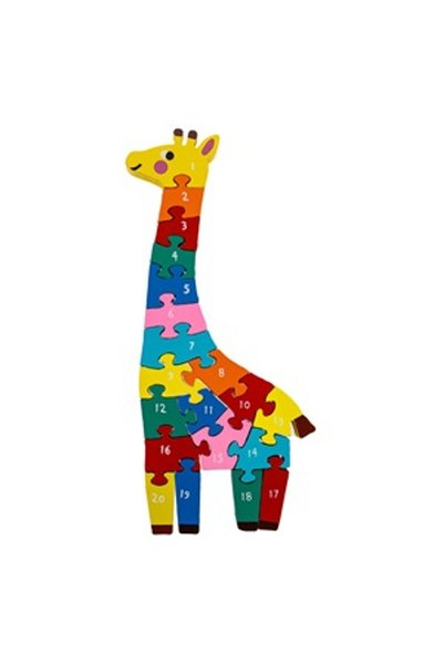 DD SHOP Puzzle din lemn cu cifre colorate în formă de girafă, 11x28 cm