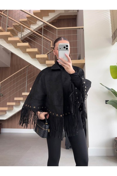 BB Bensu Buyruk Fringed Suede Poncho