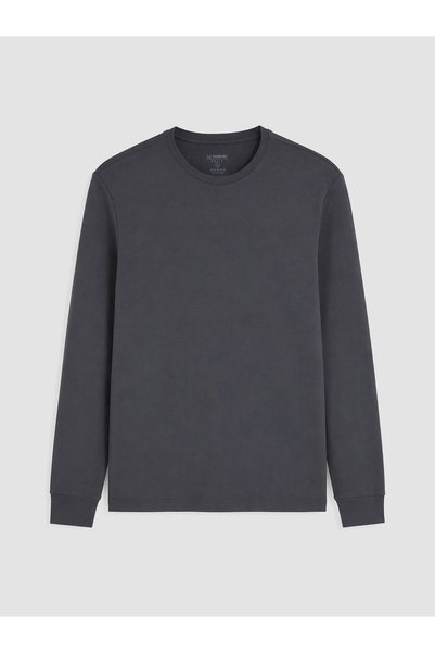 LC Waikiki Peak New Season Anthracite Crew Neck Long Sleeve Men's T-Shirt