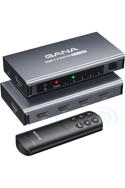 GANA محول HDMI، 5 مداخل و1 مخرج، يدعم دقة 4K بمعدل 60 هرتز، مع جهاز تحكم عن ب...