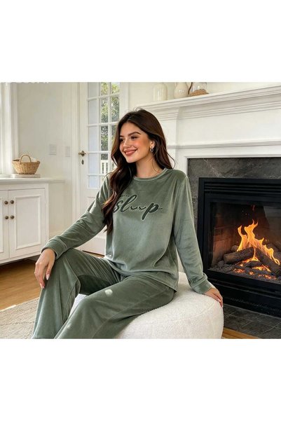 NiCe İç Giyim Velvet Soft Fabric Light Green Color Crew Neck Stylish Comforta...